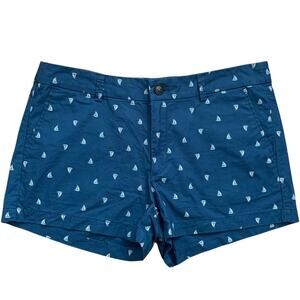 Uniqlo Blue Sailboat Print Flat Front Chino Cotton Shorts Sz 10 Nautical Preppy